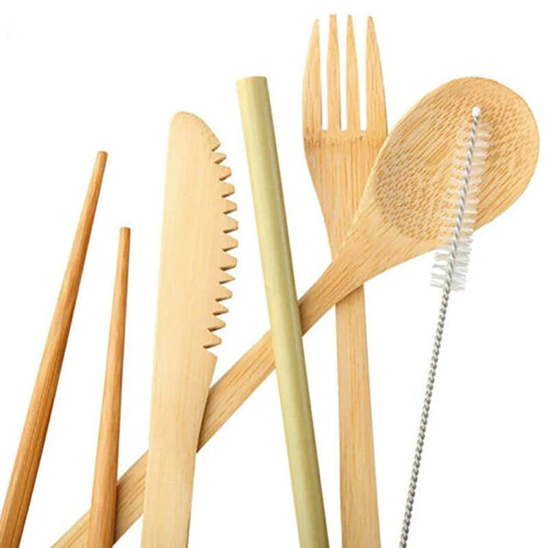 7 Pcs Reusable Bamboo Cutlery Set for Camping Travel Office