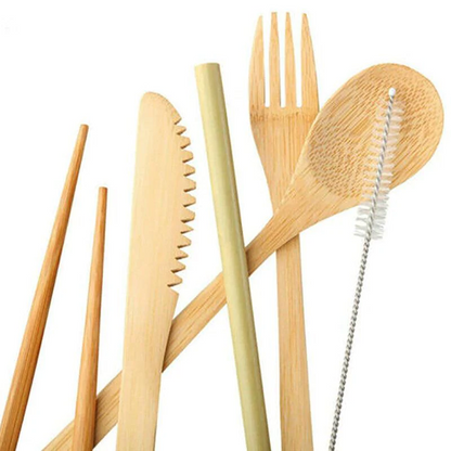 7 Pcs Reusable Bamboo Cutlery Set for Camping Travel Office