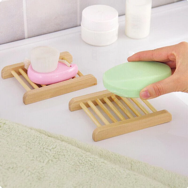 Natural Wooden Bamboo Soap Dish Tray Holder Storage Soap Rack Box Soap Dishes AU