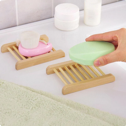 Natural Wooden Bamboo Soap Dish Tray Holder Storage Soap Rack Box Soap Dishes AU