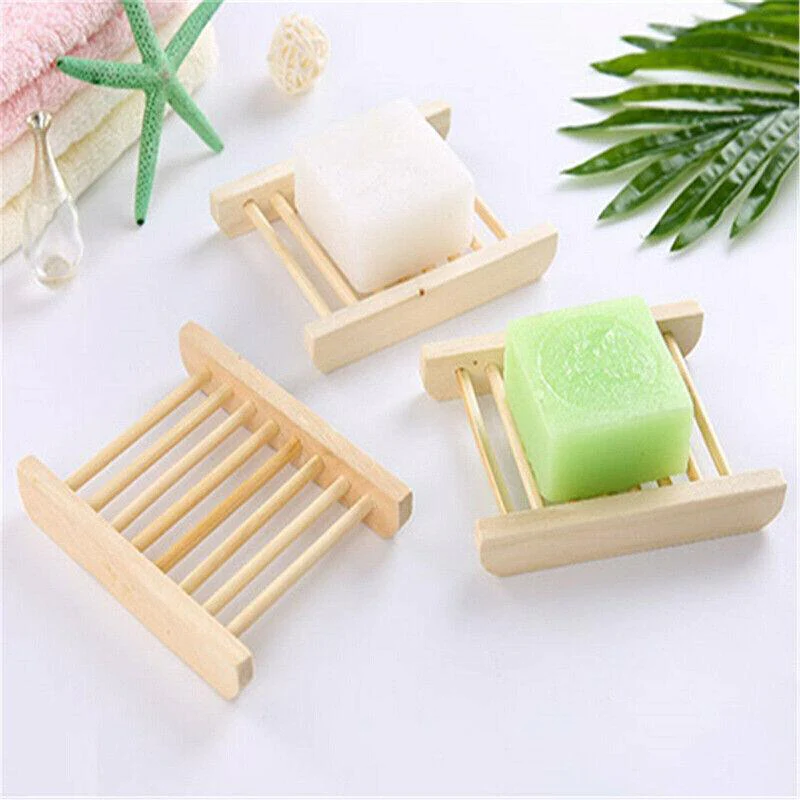 Natural Wooden Bamboo Soap Dish Tray Holder Storage Soap Rack Box Soap Dishes AU