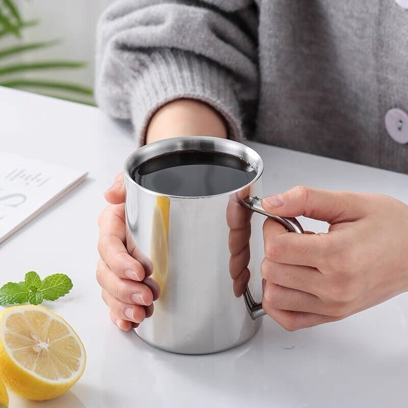 2PCS 380ML Stainless Steel Double Wall Cup Mugs Drinking Coffee Camping Travel