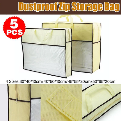 5x Dustproof Zip Storage Bag Non-woven Waterproof Quilt Storage Pillow Organizer