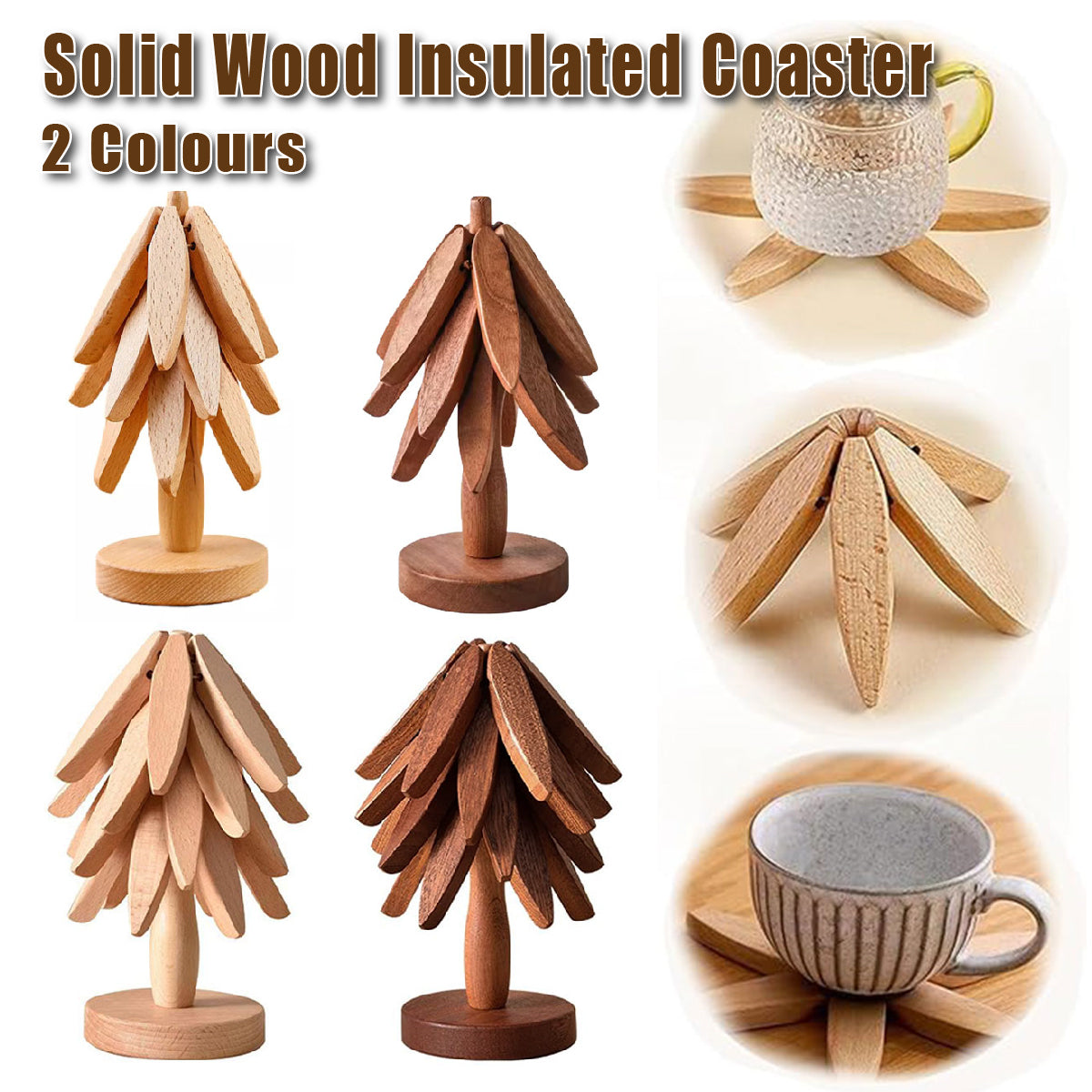 Solid Walnut Wood Christmas Tree Trivet Heat-Resistant Coaster Set