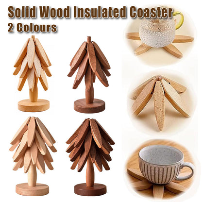 Solid Walnut Wood Christmas Tree Trivet Heat-Resistant Coaster Set