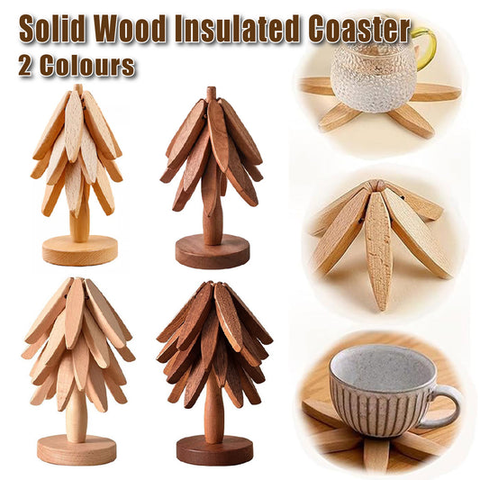 Solid Walnut Wood Christmas Tree Trivet Heat-Resistant Coaster Set
