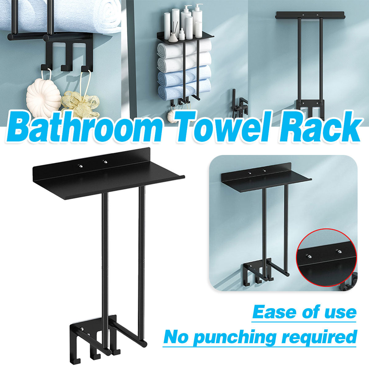 Wall Mounted Towel Rack with No Drill Fitting – Product View 16
