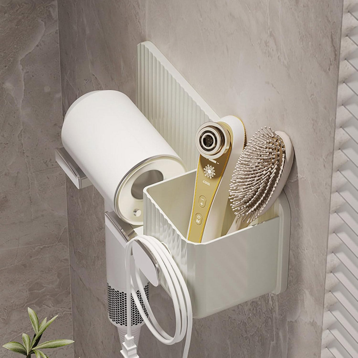 Hair Dryer Holder Rack Plastic Wall Mount No Drill Bathroom Organizer Storage