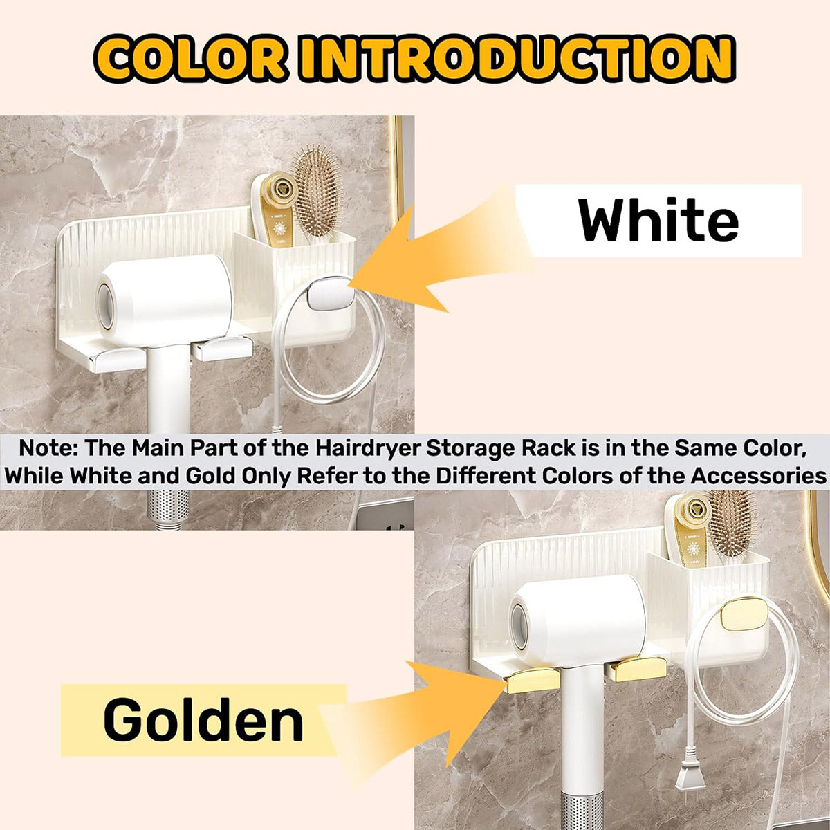 Hair Dryer Holder Rack Plastic Wall Mount No Drill Bathroom Organizer Storage