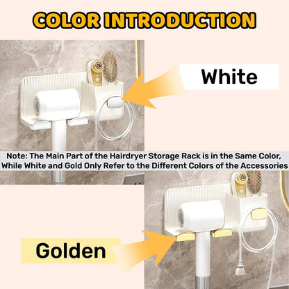 Hair Dryer Holder Rack Plastic Wall Mount No Drill Bathroom Organizer Storage