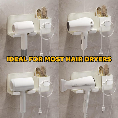 Hair Dryer Holder Rack Plastic Wall Mount No Drill Bathroom Organizer Storage