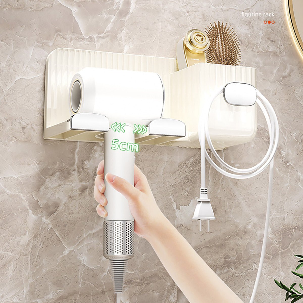 Hair Dryer Holder Rack Plastic Wall Mount No Drill Bathroom Organizer Storage