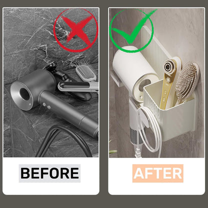 Hair Dryer Holder Rack Plastic Wall Mount No Drill Bathroom Organizer Storage