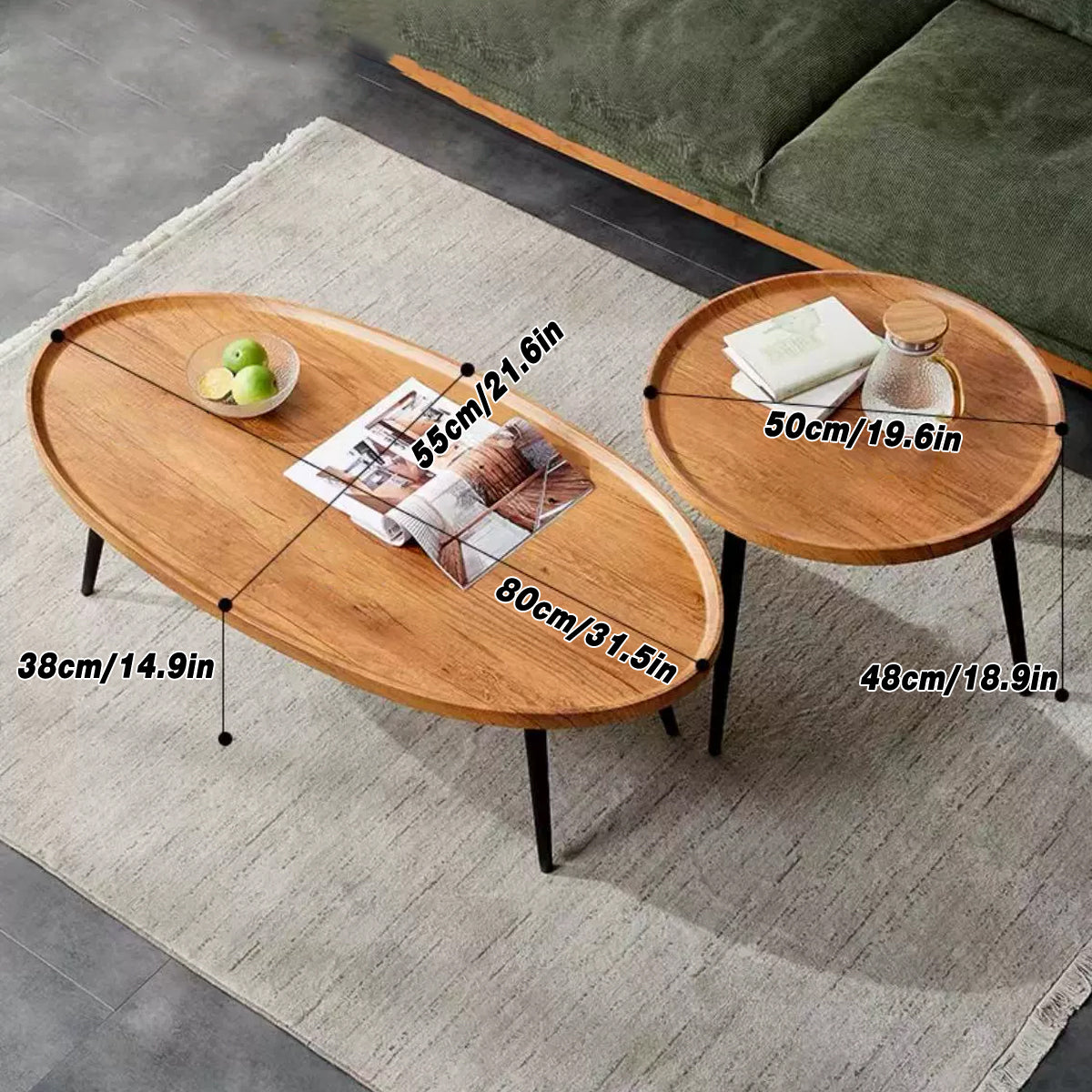 2 Pcs Glossy Nesting Coffee Table Set for Living Room