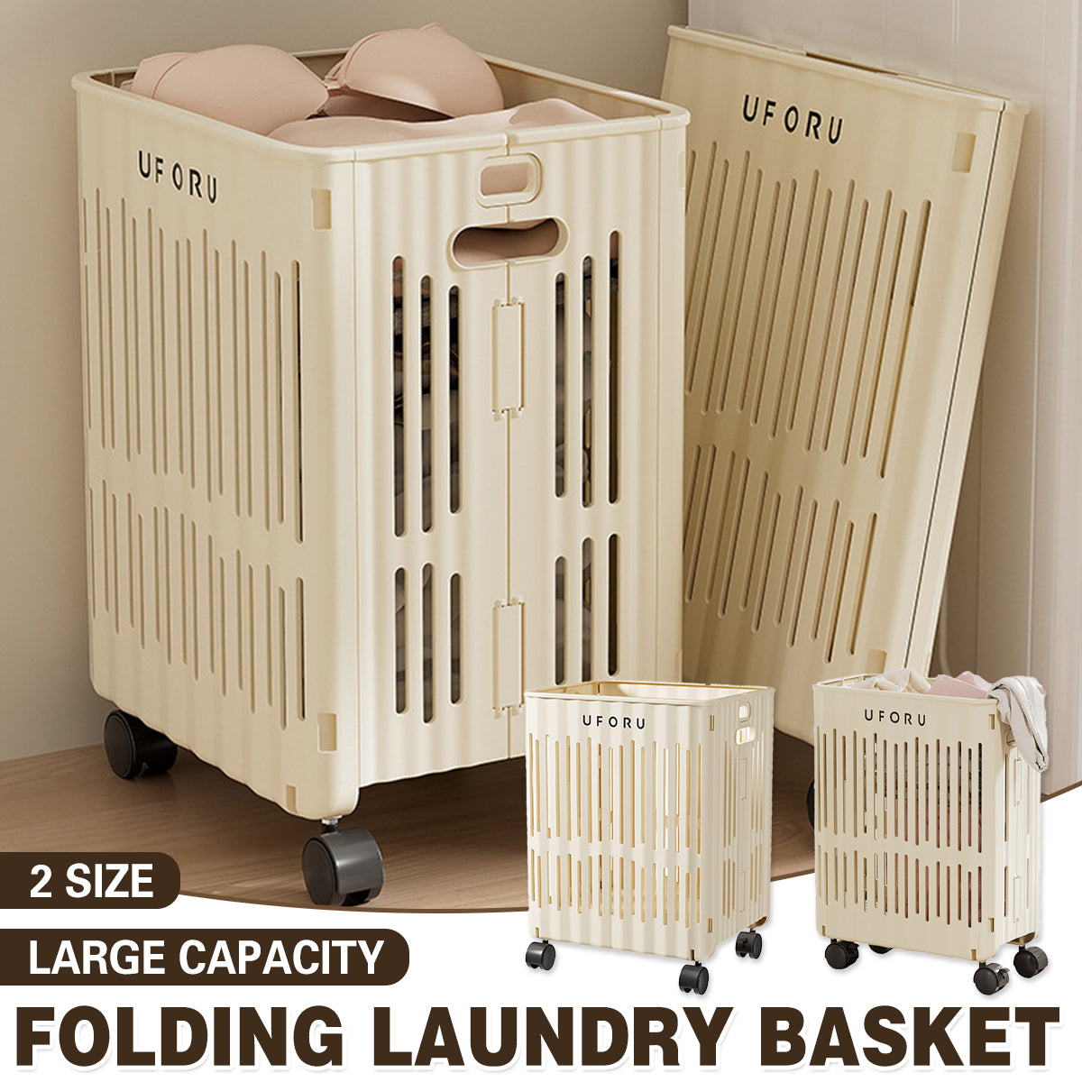 Large Folding Laundry Basket with Wheels Portable Organizer