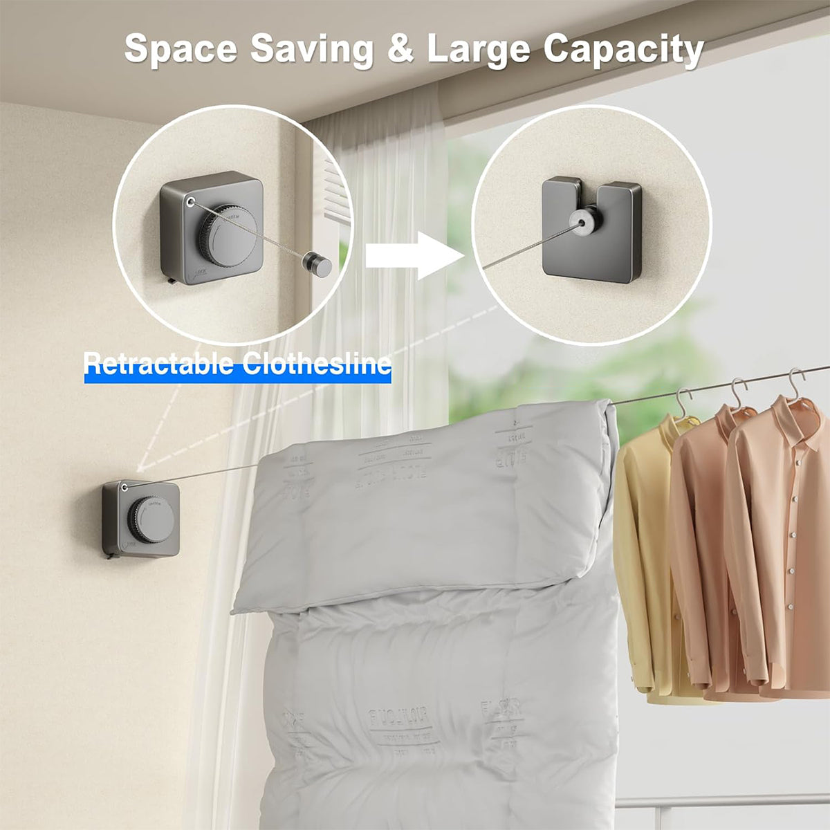 Invisible Wall Mounted Clothesline for Hotel Bathroom Sunbed Laundry Drying Rope