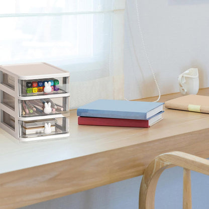 3 Layer Bunny Desktop Organizer Transparent Drawer Storage Box for Home Office