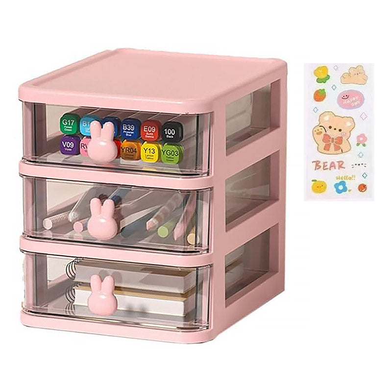 3 Layer Bunny Desktop Organizer Transparent Drawer Storage Box for Home Office