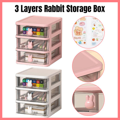 3 Layer Bunny Desktop Organizer Transparent Drawer Storage Box for Home Office