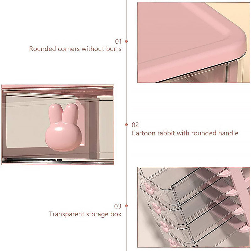 3 Layer Bunny Desktop Organizer Transparent Drawer Storage Box for Home Office