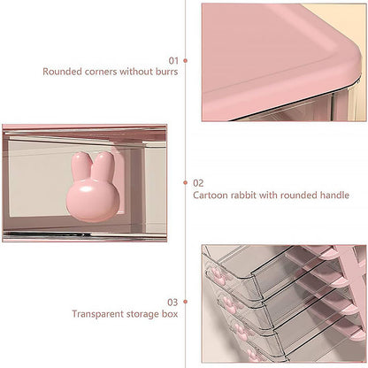 3 Layer Bunny Desktop Organizer Transparent Drawer Storage Box for Home Office