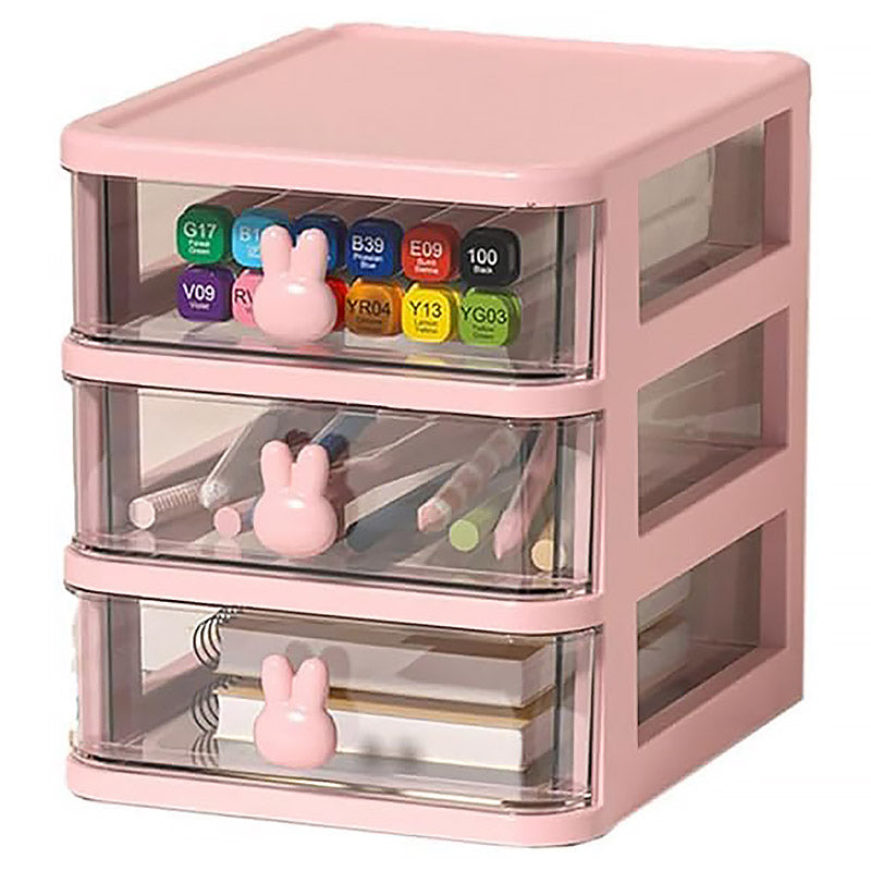 3 Layer Bunny Desktop Organizer Transparent Drawer Storage Box for Home Office