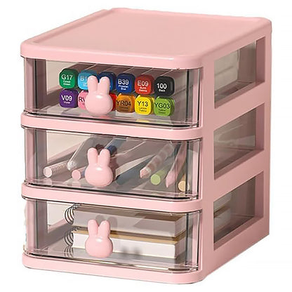 3 Layer Bunny Desktop Organizer Transparent Drawer Storage Box for Home Office