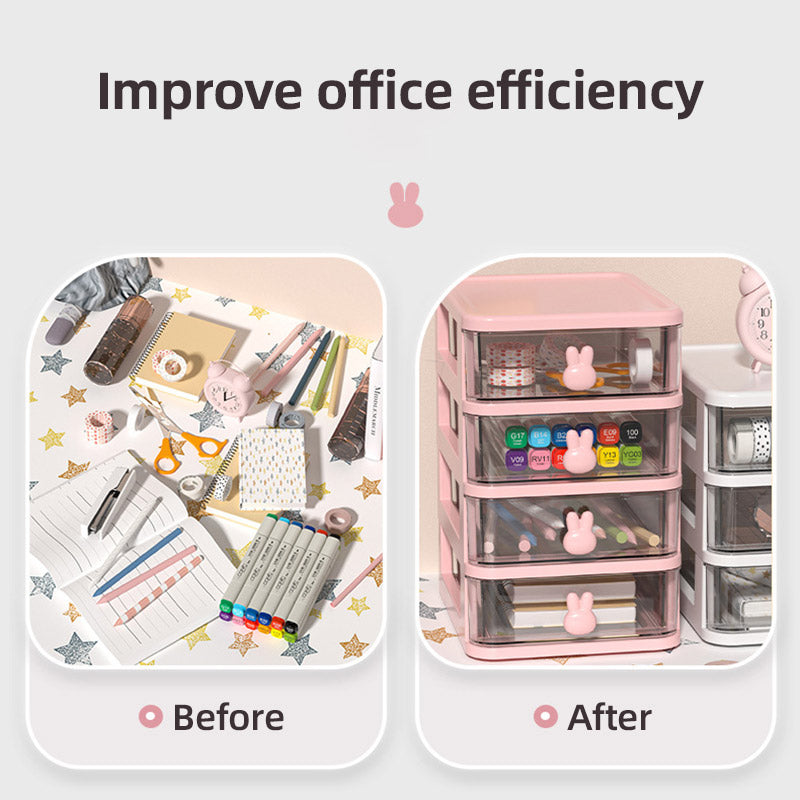 3 Layer Bunny Desktop Organizer Transparent Drawer Storage Box for Home Office