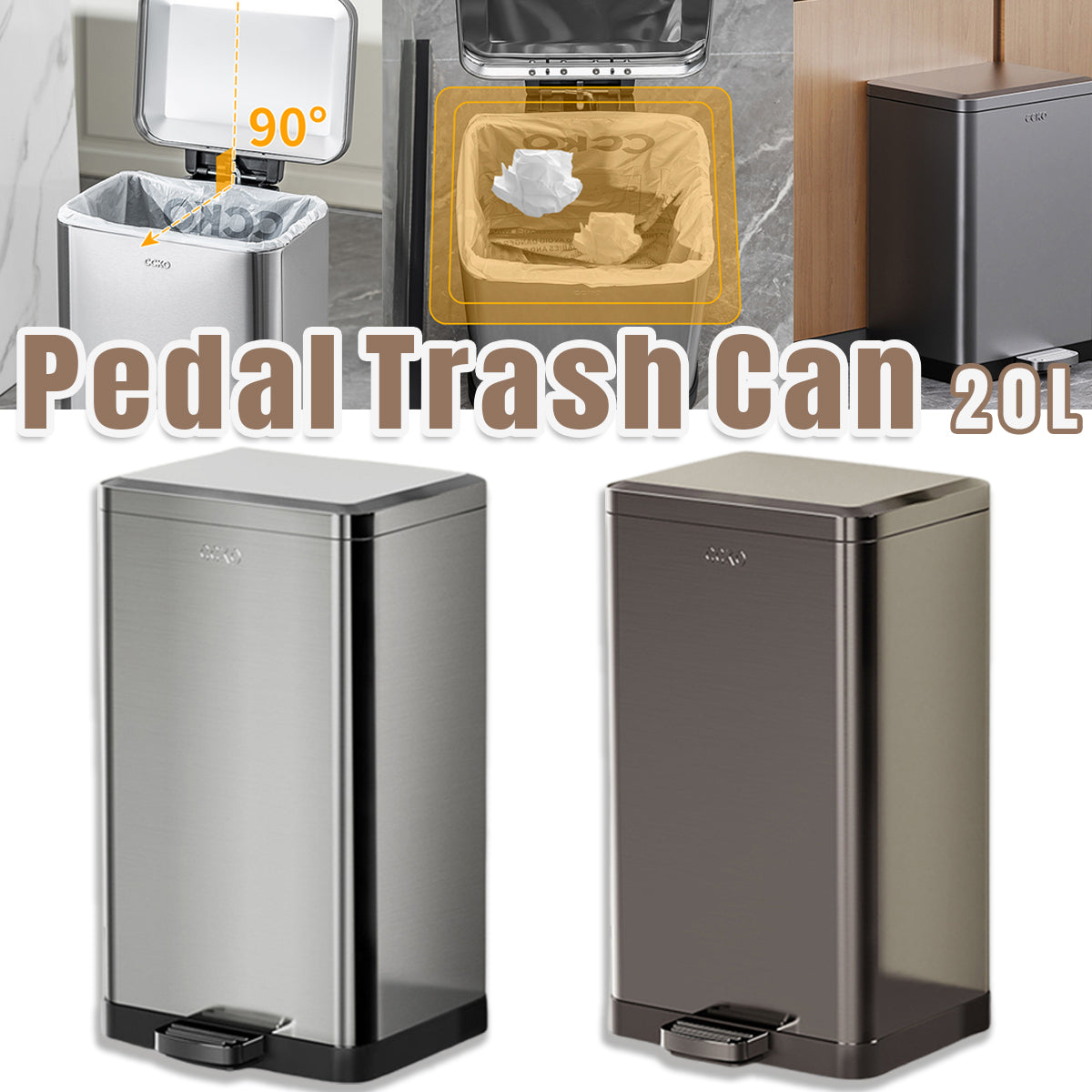 20L Rubbish Bin Foot Operated Household Trash Can with Lid Large Capacity AU