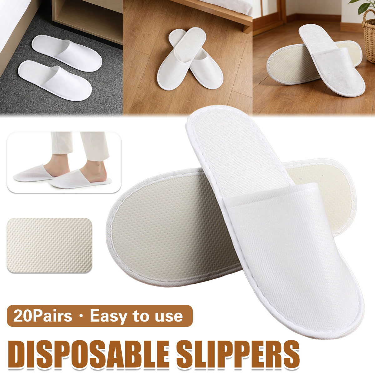 20 Pairs Disposable Hotel Slippers Thickened Non-Slip