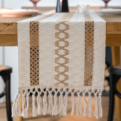Cotton Linen Table Runner with Knot Tassel Bed End Towel Long Tablecloth Mat  AU