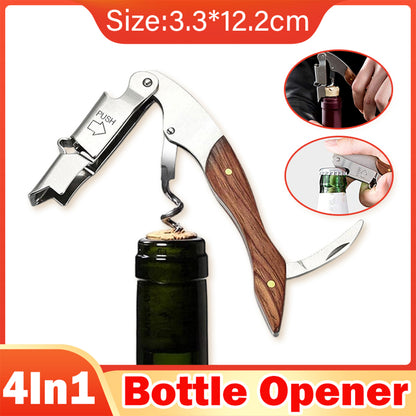 4-in-1 Wine Opener Set Corkscrew Foil Cutter Bottle Stopper Kit
