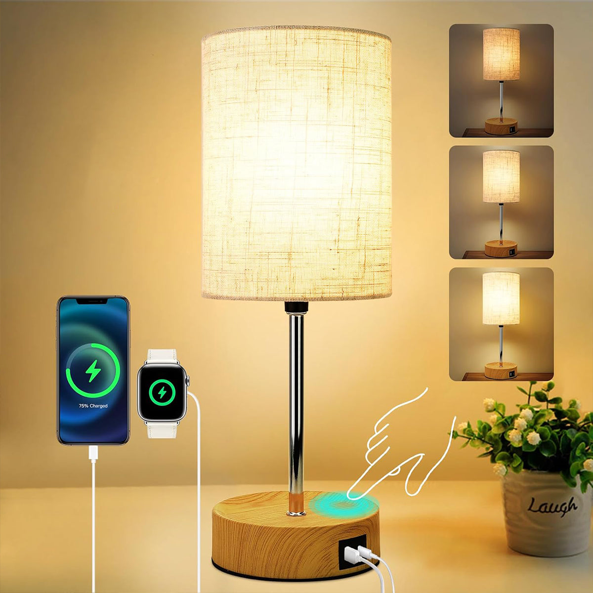 3-Speed Dimmable Bedside Table Lamp Touch Control Modern Nightstand Light AU