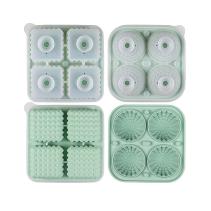 2pcs Silicone Ice Cube Tray Round and Square Ball Mold Set