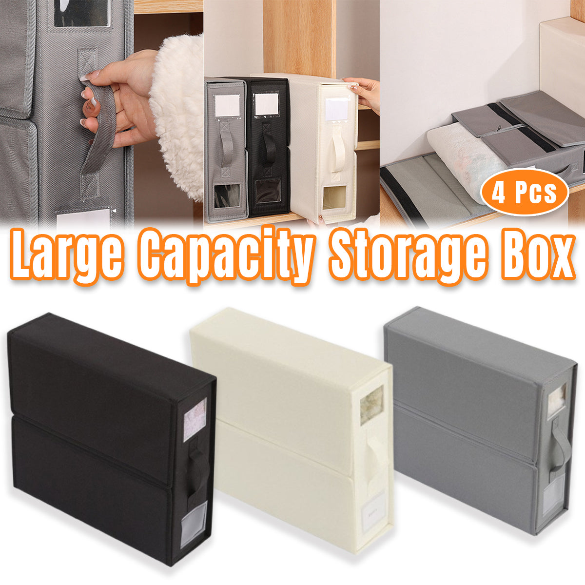 4 Pcs Collapsible Fabric Storage Boxes with Handles