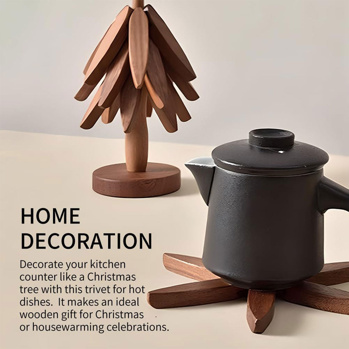 Solid Walnut Wood Christmas Tree Trivet Heat-Resistant Coaster Set