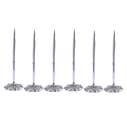 6pcs Black Ballpoint Pen Set Plum Blossom Base Office Desk Signature Writing Pen