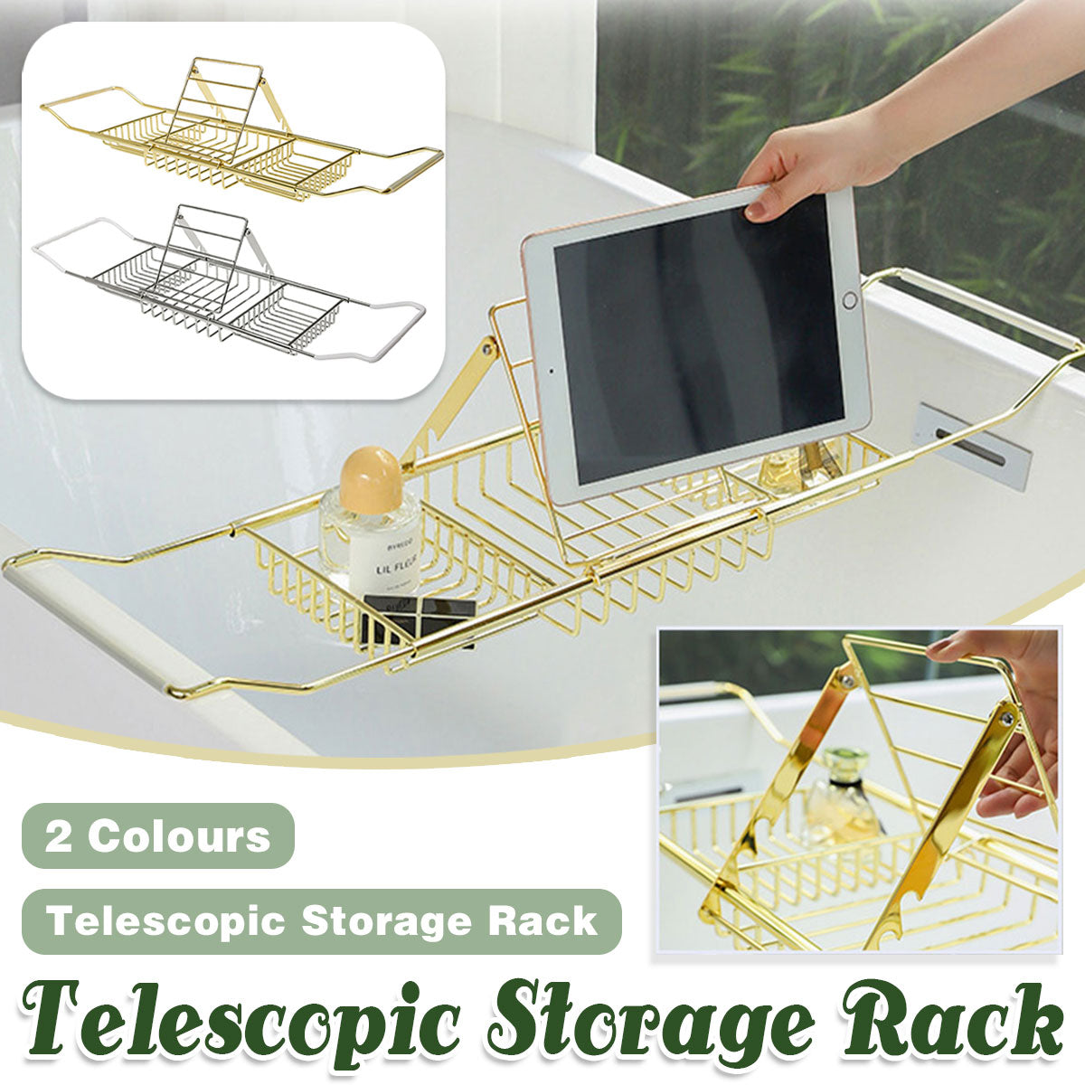 Adjustable Bathtub Tray with Telescopic Storage – Product View 2