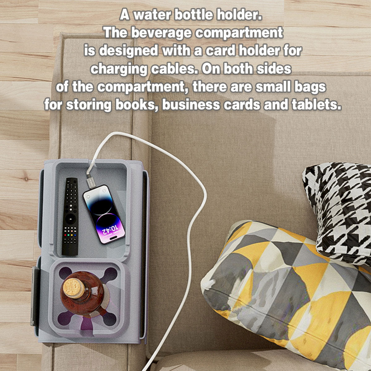 Sofa Armrest Tray Silicone Couch Side Organizer Cup Holder