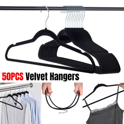 50 Pcs Black Velvet Coat Hangers for Guest Rooms – Product View 2
