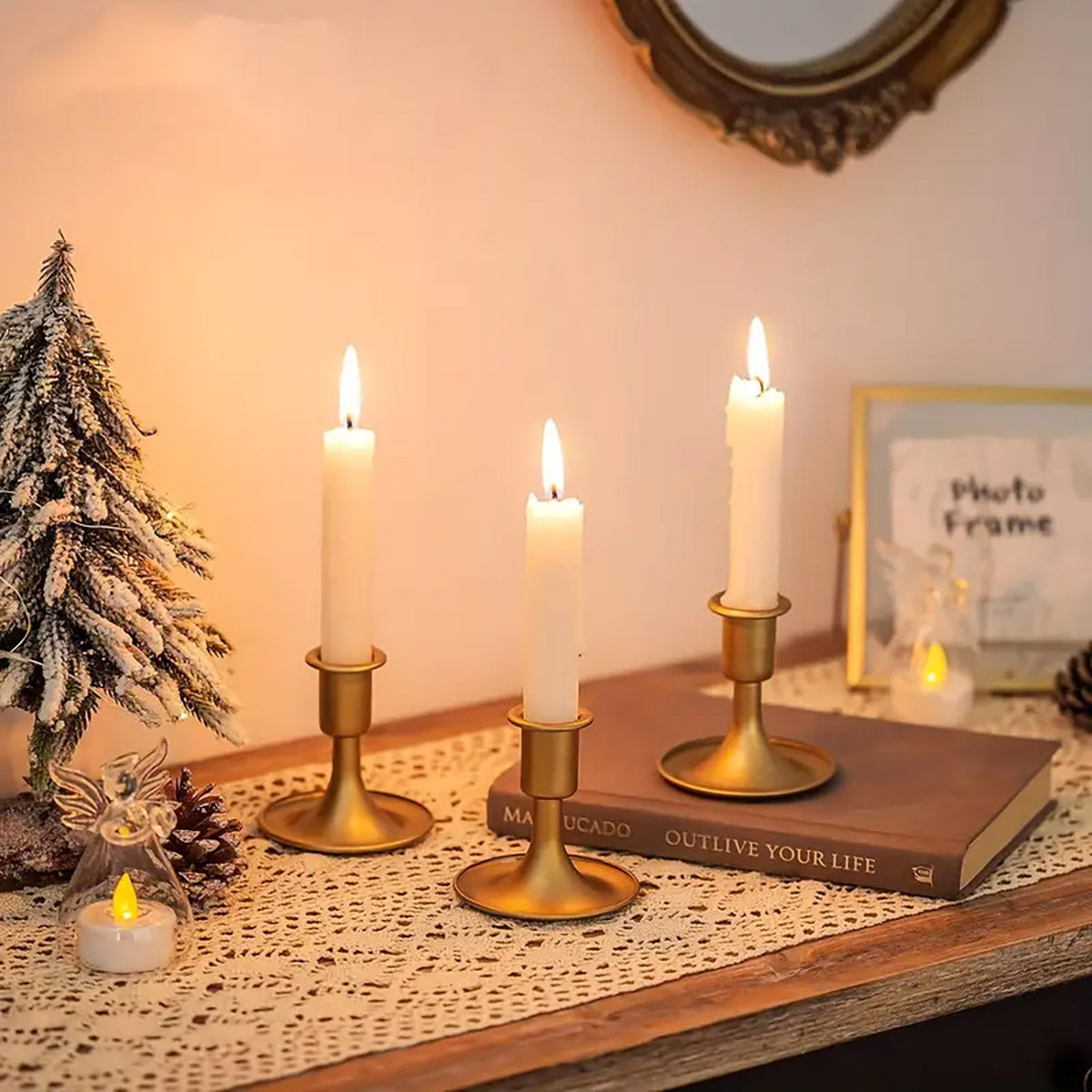 Iron Candlestick Stand Holder Retro Style Taper Candle Holder Set of 4