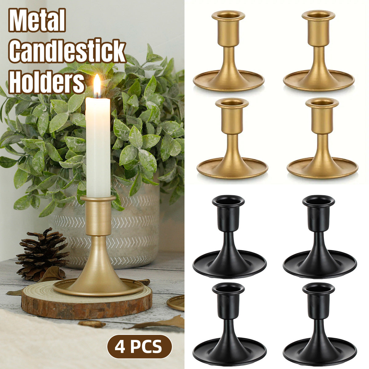 Iron Candlestick Stand Holder Retro Style Taper Candle Holder Set of 4