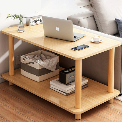 Two-Tier Mini Side Table Wood Grain Compact Storage