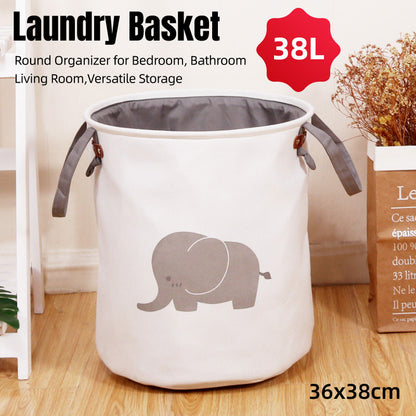 38L Foldable Canvas Laundry Basket Toy Storage Bin Home Organizer