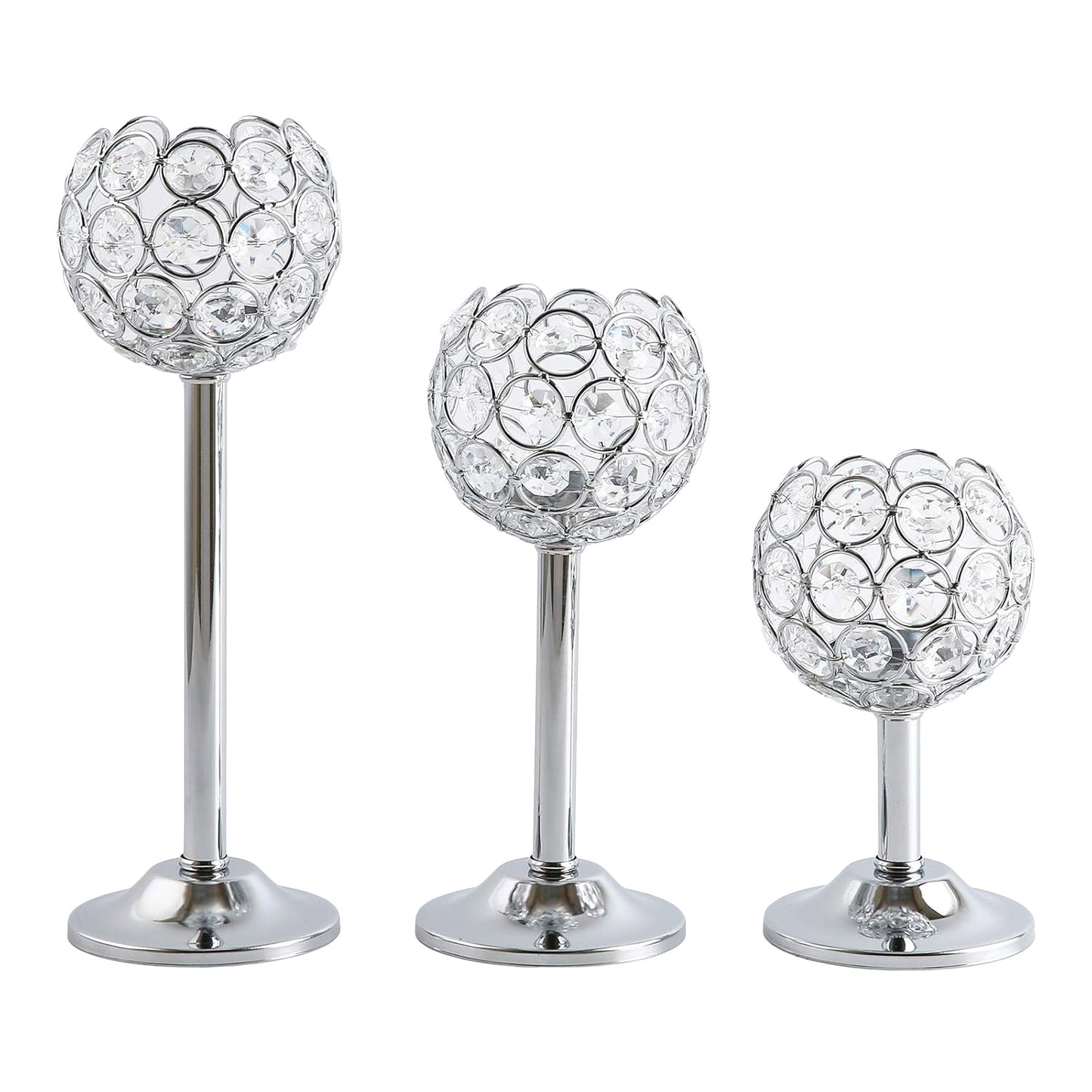 3 Pcs Crystal Candle Holders Metal Base Wedding Dinner Decor Set