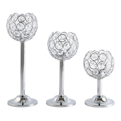 3 Pcs Crystal Candle Holders Metal Base Wedding Dinner Decor Set