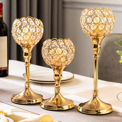 3 Pcs Crystal Candle Holders Metal Base Wedding Dinner Decor Set