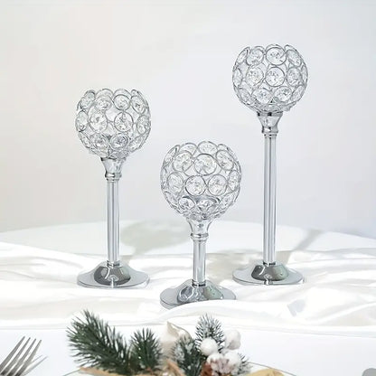 3 Pcs Crystal Candle Holders Metal Base Wedding Dinner Decor Set