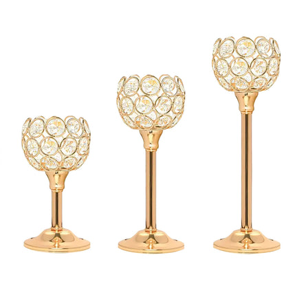 3 Pcs Crystal Candle Holders Metal Base Wedding Dinner Decor Set