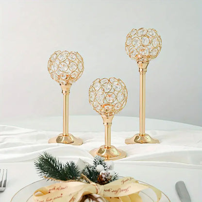 3 Pcs Crystal Candle Holders Metal Base Wedding Dinner Decor Set